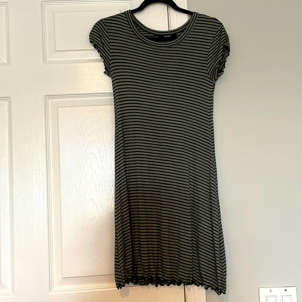 Green & Black Striped Dress, Lettuce Cut Edge